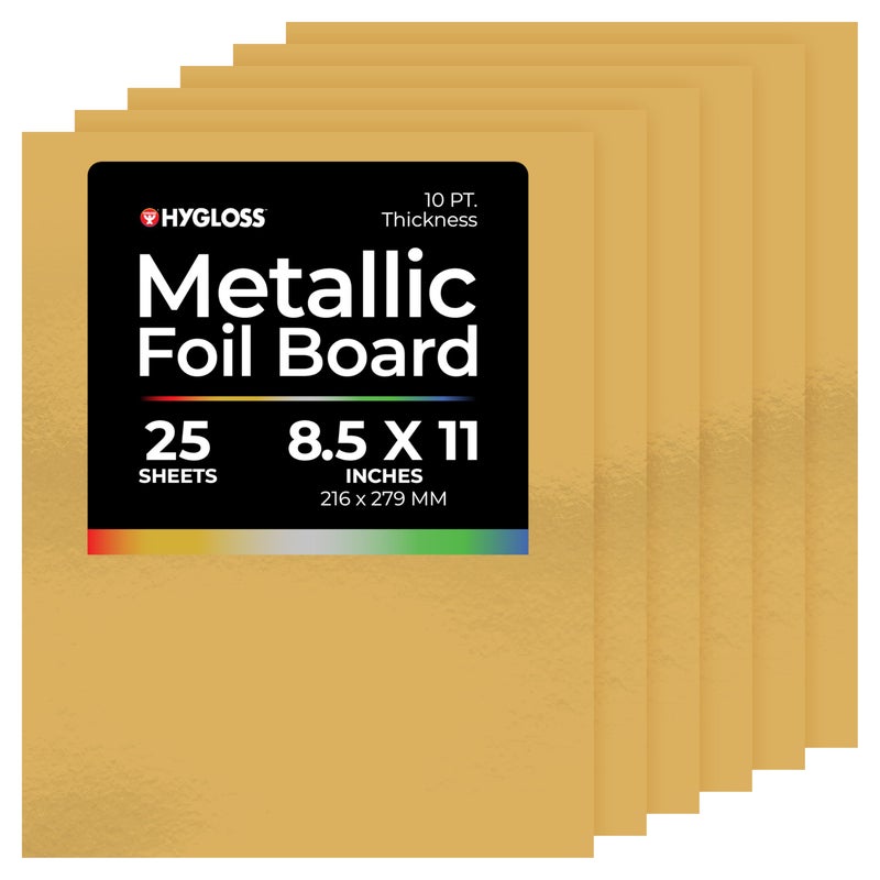 Hygloss Metallic Cardstock Sheets â€“ 25 Matte Gold Sheets, 8.5â€ x 11â€ - Sturdy 10 pt. â€“ Metallic Foil Board Paper for Crafts, Scrapbooking, Posters & Decorations